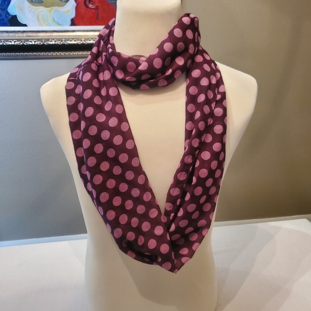 Women Plum Pink Polka Dot Infinity Scarf Lightweight Soft Loop Wrap Neck Warmer